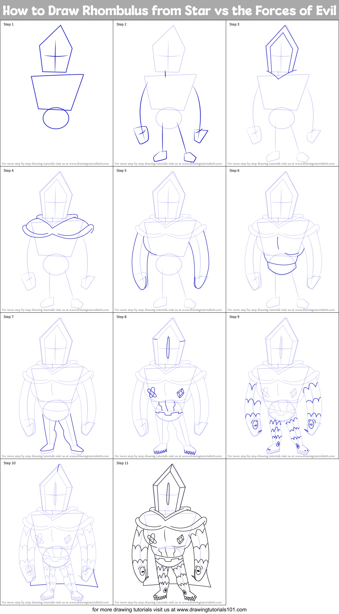 How to Draw Rhombulus from Star vs the Forces of Evil Printable Step by Step
