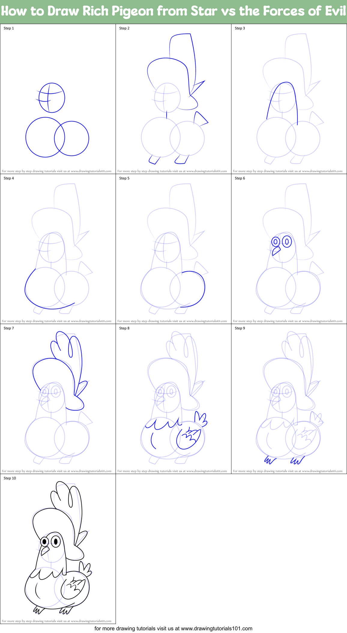 How to Draw Rich Pigeon from Star vs the Forces of Evil Printable Step by Step