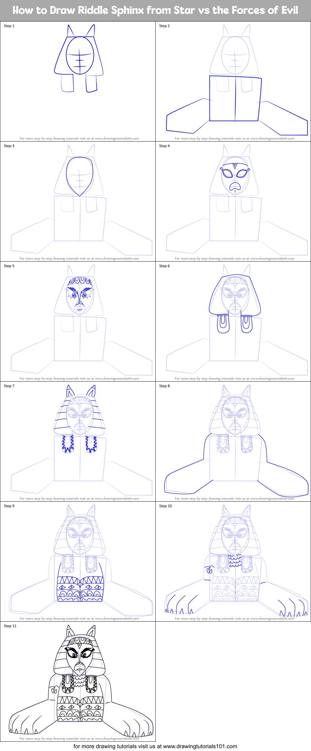 How to Draw Riddle Sphinx from Star vs the Forces of Evil Printable Step by Step