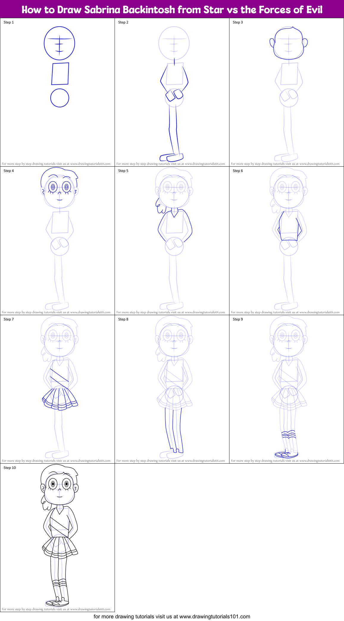 How to Draw Sabrina Backintosh from Star vs the Forces of Evil Printable Step by Step