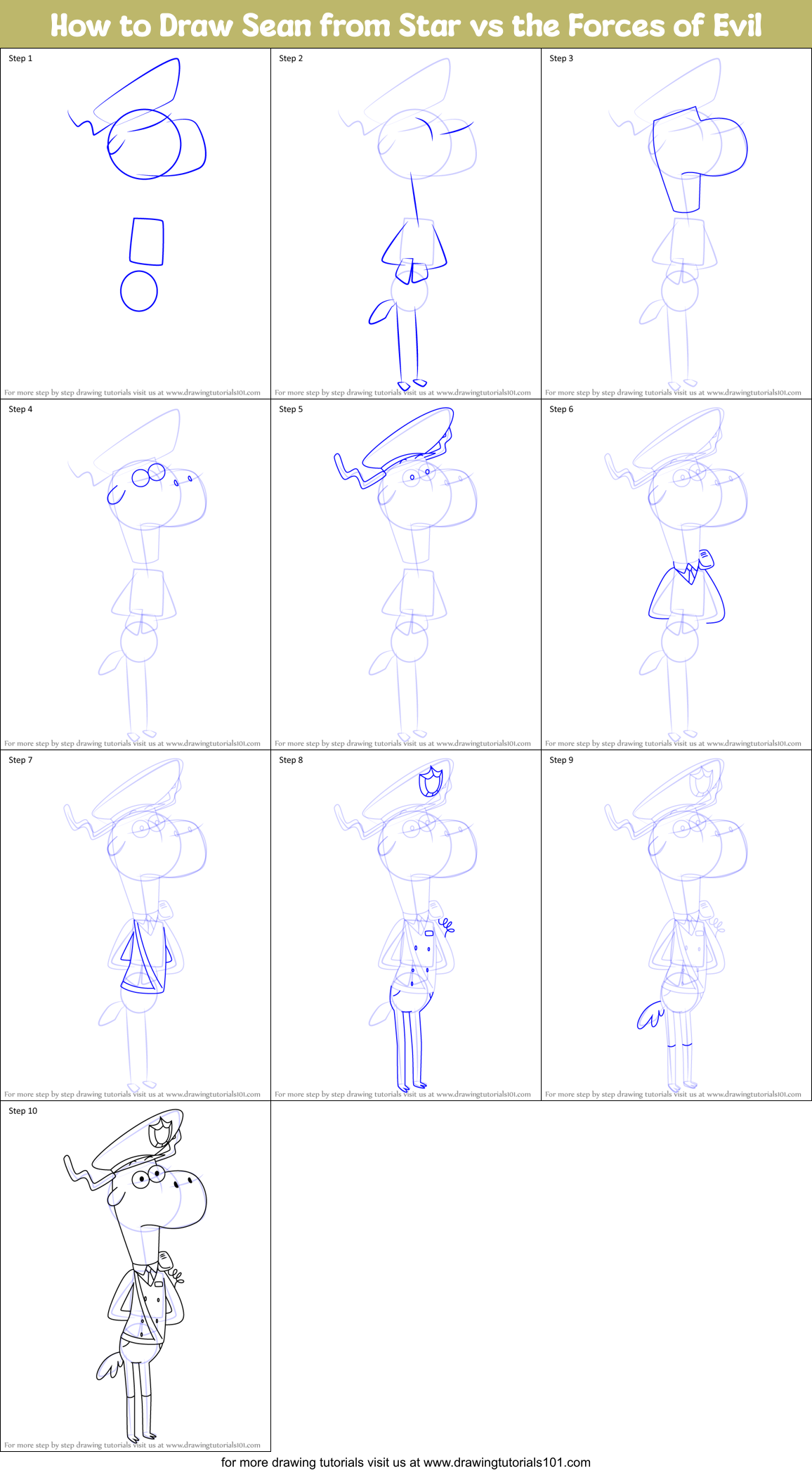 How to Draw Sean from Star vs the Forces of Evil Printable Step by Step