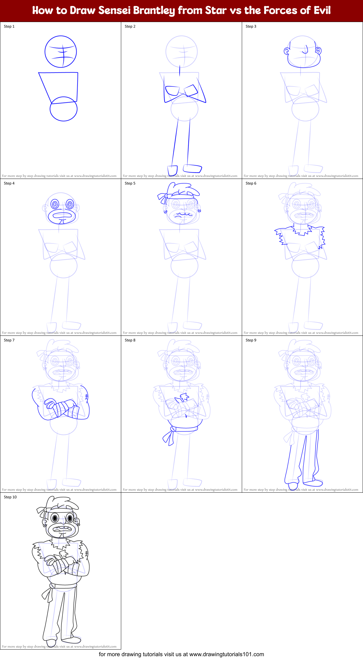 How to Draw Sensei Brantley from Star vs the Forces of Evil Printable Step by Step