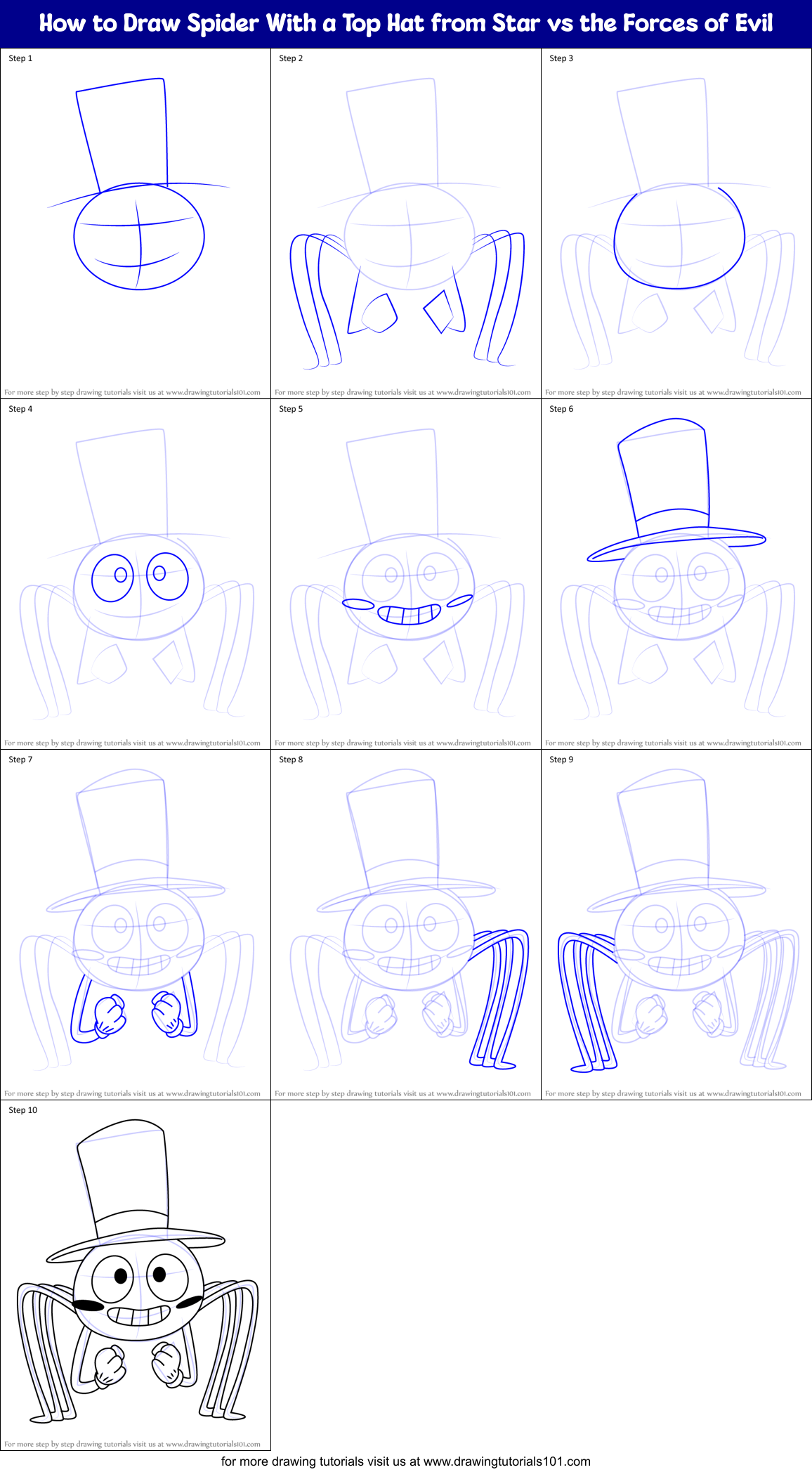 How to Draw Spider With a Top Hat from Star vs the Forces of Evil Printable Step by Step