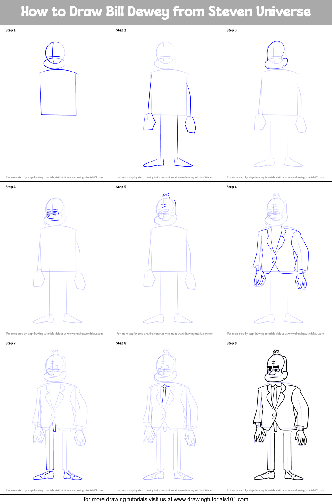 How to Draw Bill Dewey from Steven Universe Printable Step by Step