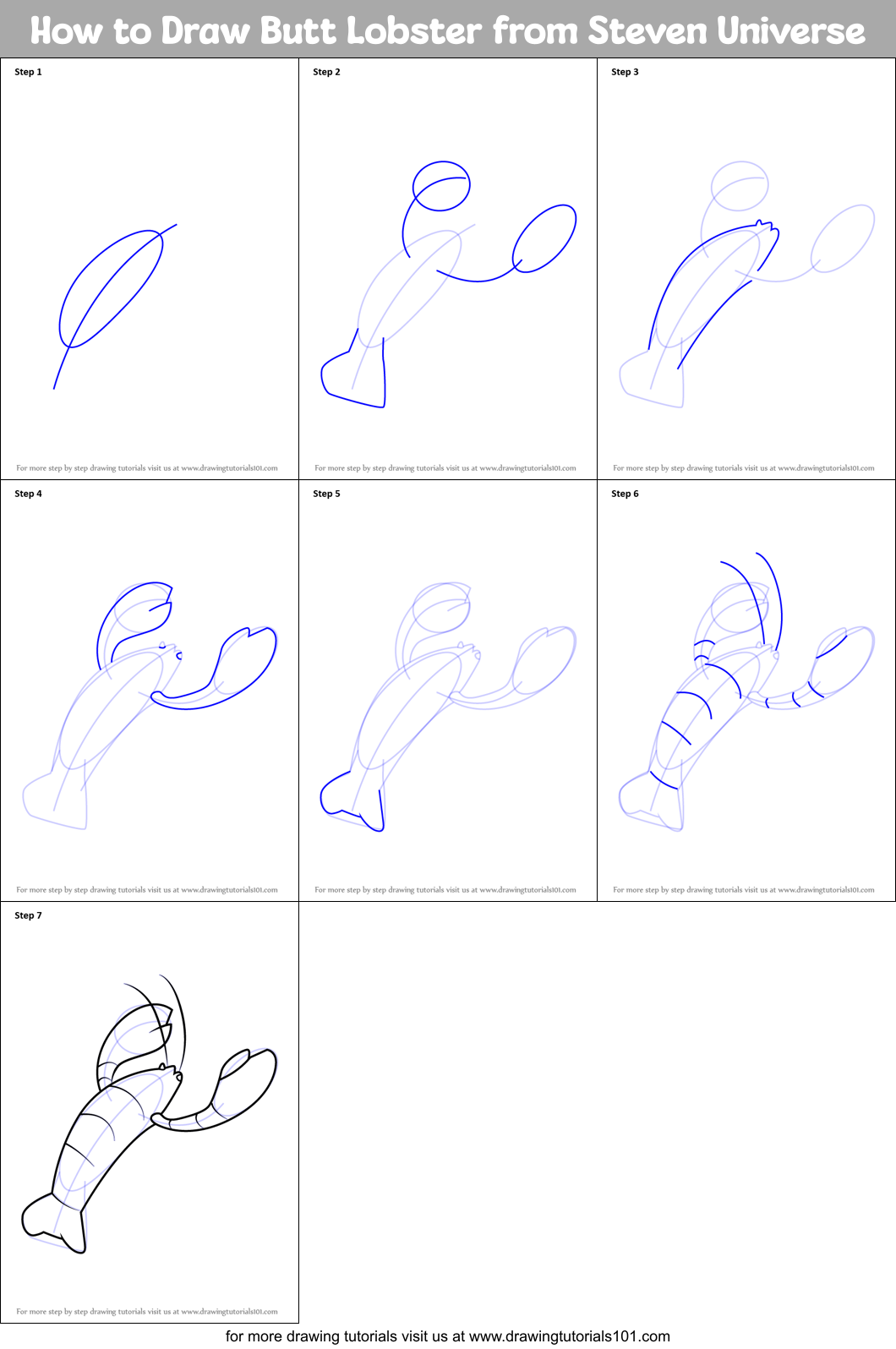 How to Draw Butt Lobster from Steven Universe Printable Step by Step