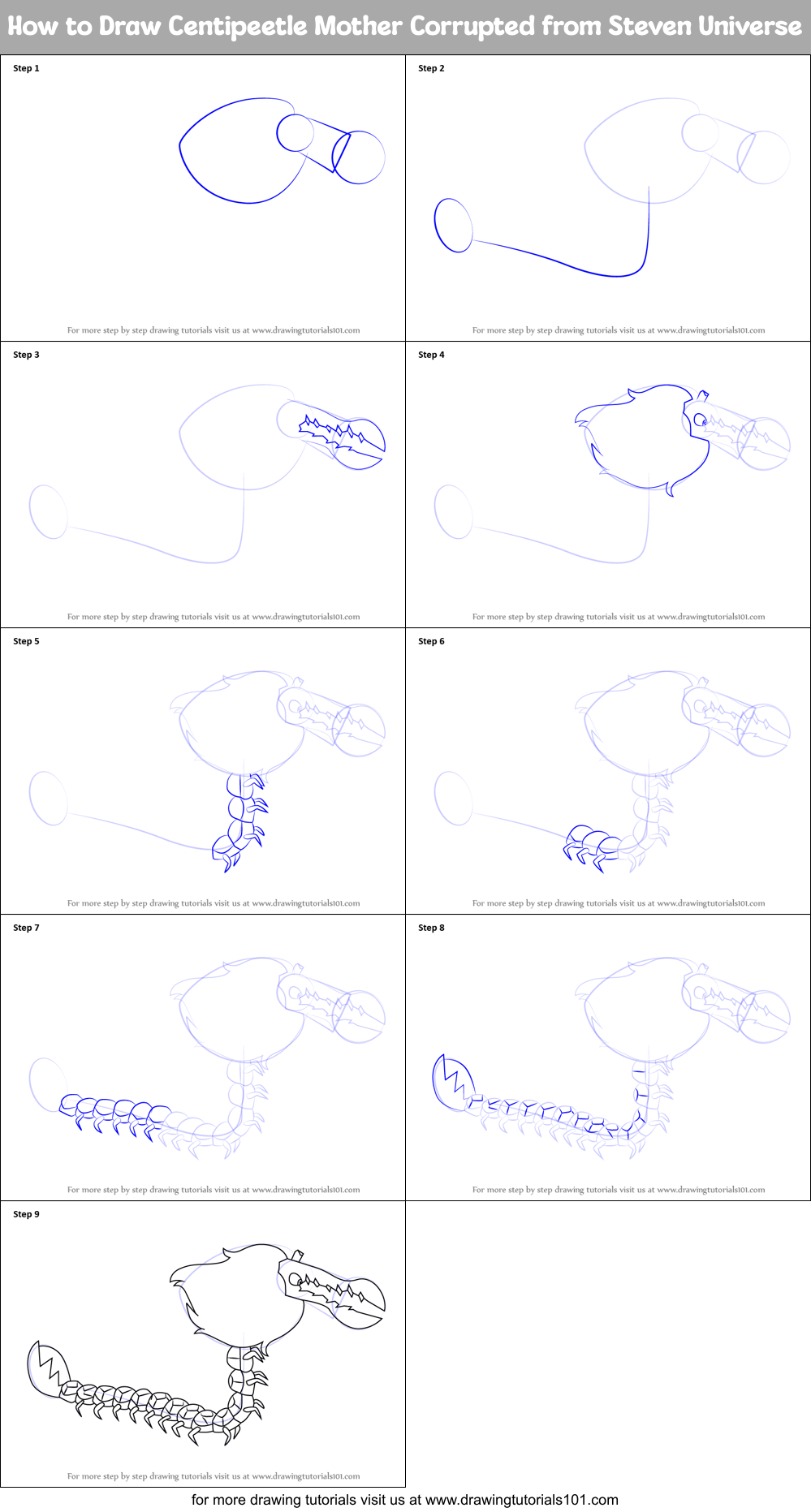 How to Draw Centipeetle Mother Corrupted from Steven Universe Printable Step by Step