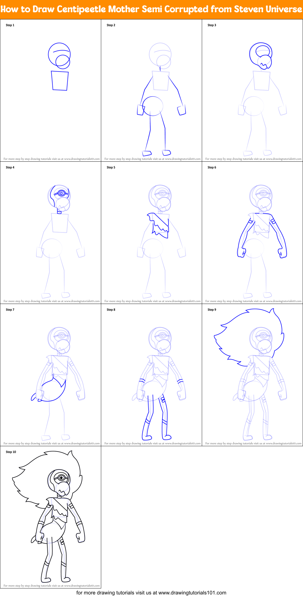 How to Draw Centipeetle Mother Semi Corrupted from Steven Universe Printable Step by Step