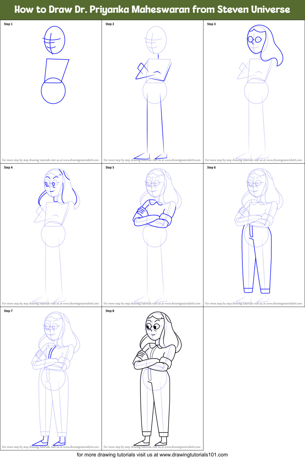 How to Draw Dr. Priyanka Maheswaran from Steven Universe Printable Step by Step