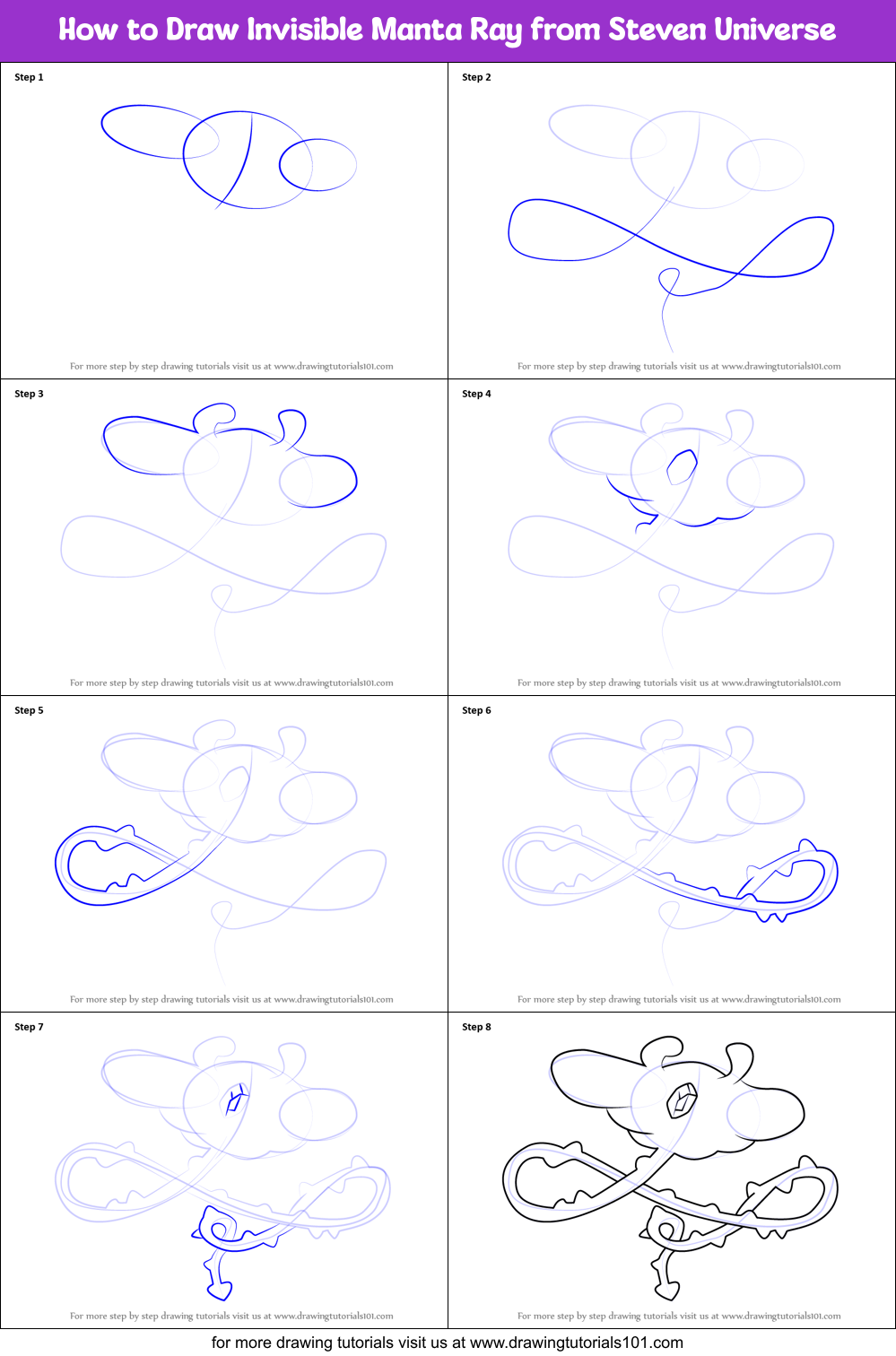 How to Draw Invisible Manta Ray from Steven Universe Printable Step by Step