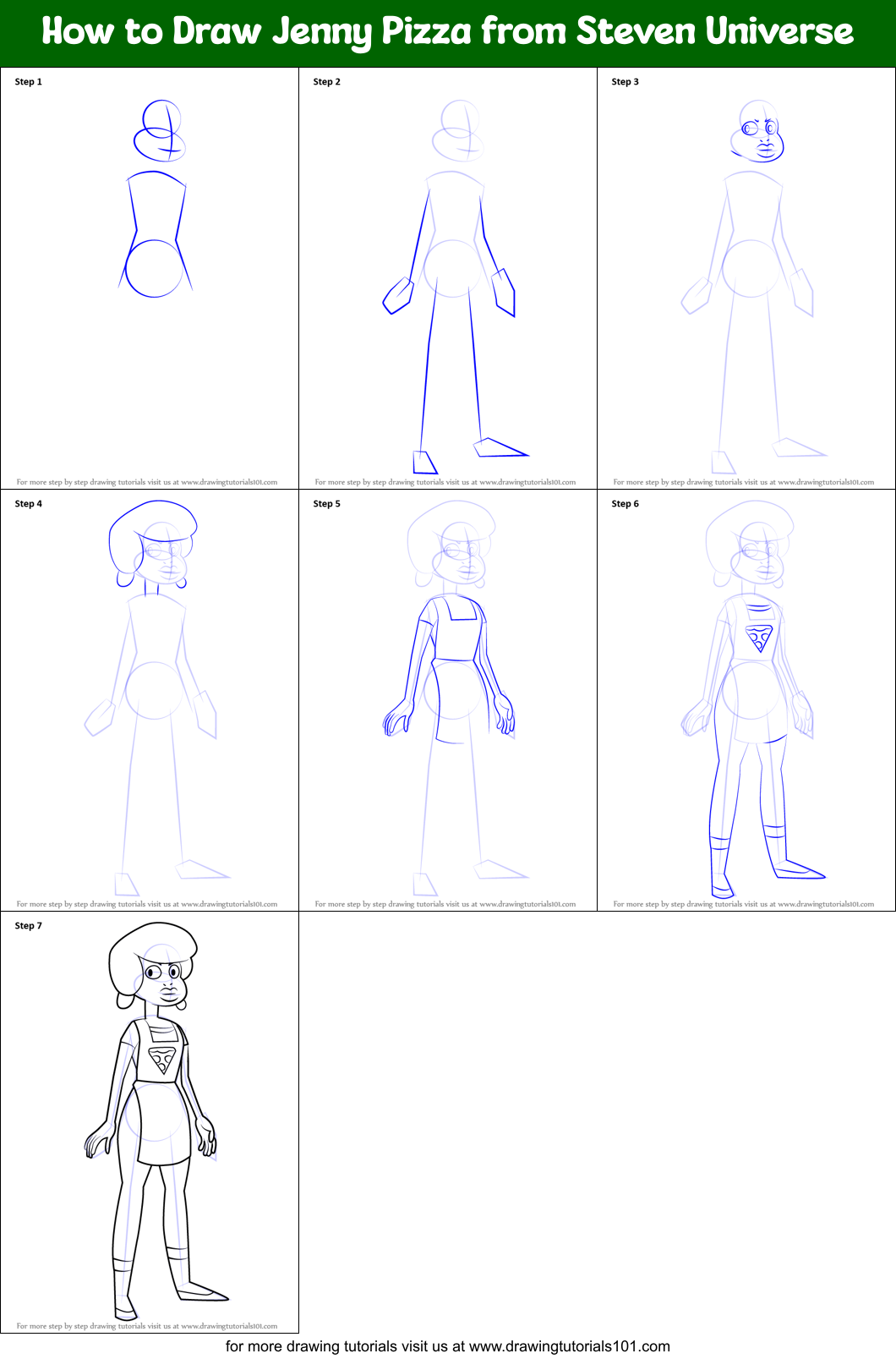 How to Draw Jenny Pizza from Steven Universe Printable Step by Step