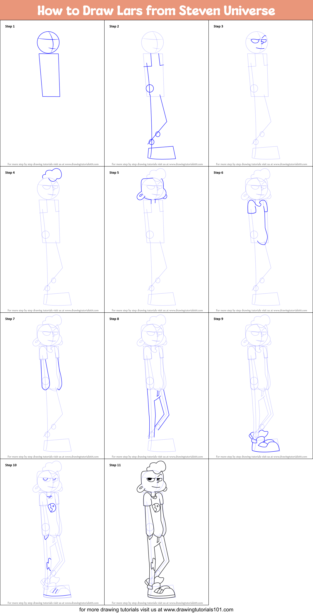 How to Draw Lars from Steven Universe Printable Step by Step