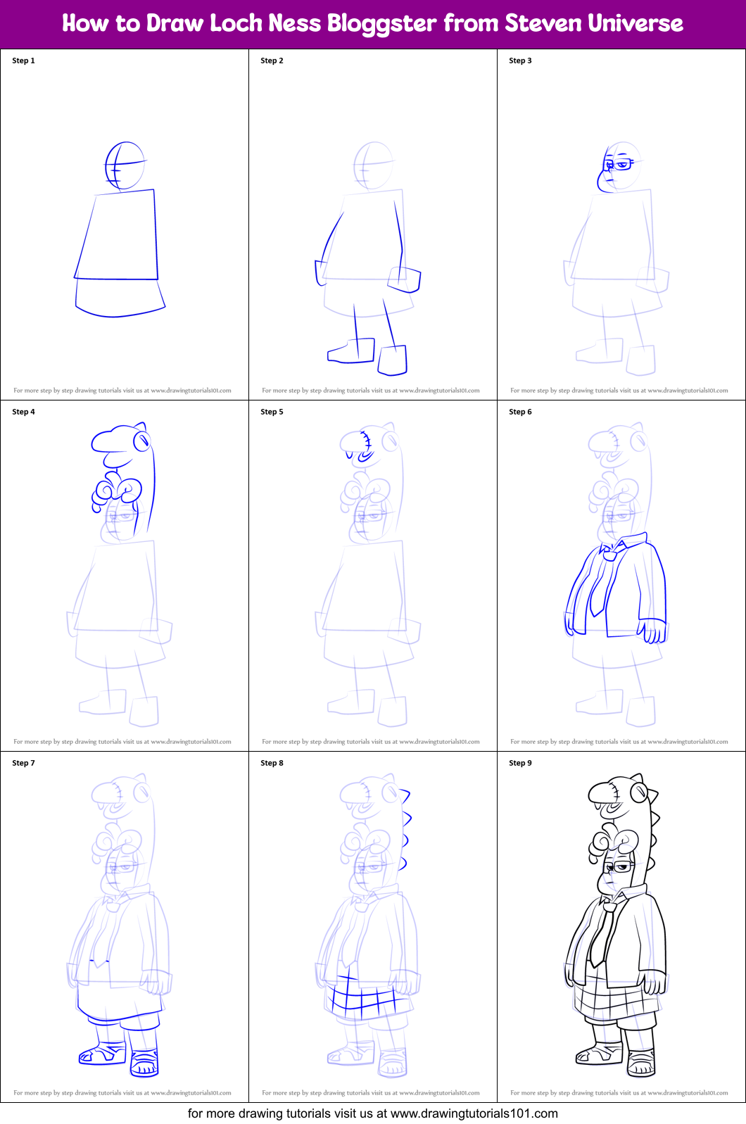 How to Draw Loch Ness Bloggster from Steven Universe Printable Step by Step