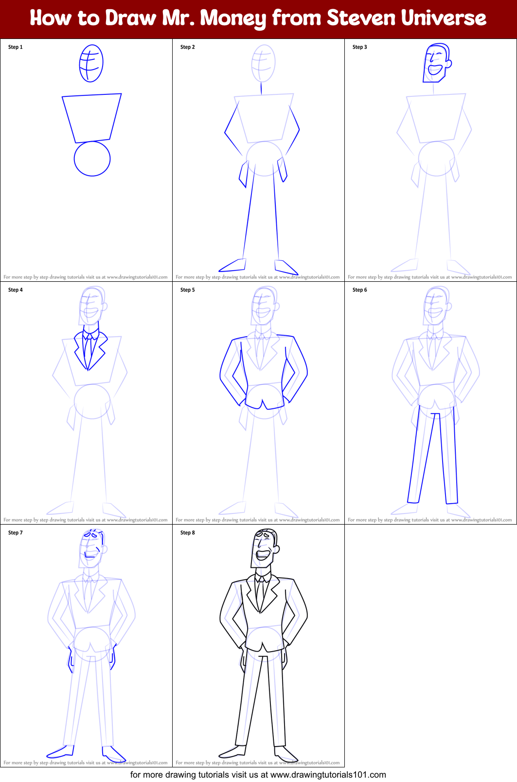 How to Draw Mr. Money from Steven Universe Printable Step by Step