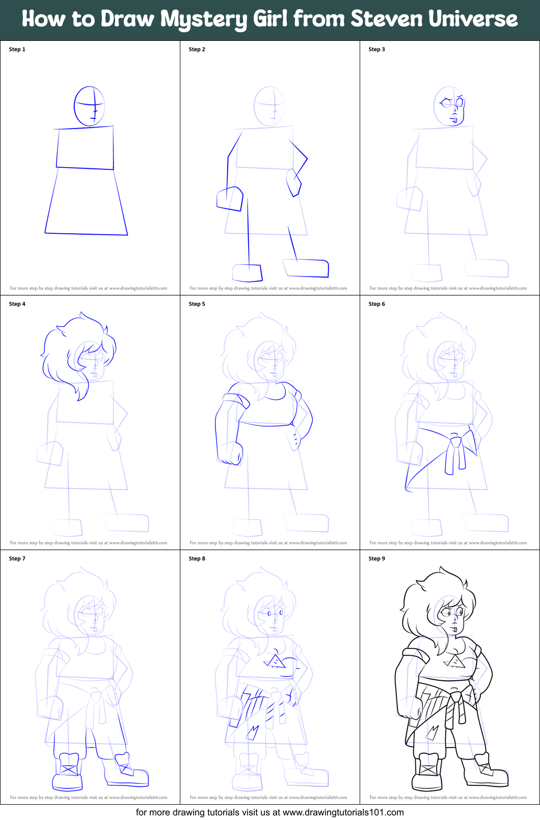 How to Draw Mystery Girl from Steven Universe Printable Step by Step