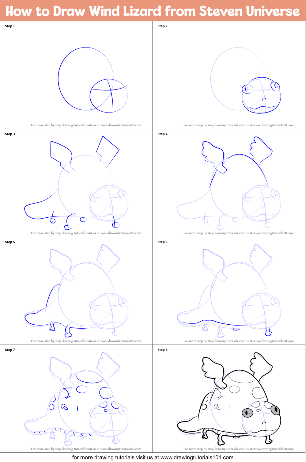 How to Draw Wind Lizard from Steven Universe Printable Step by Step
