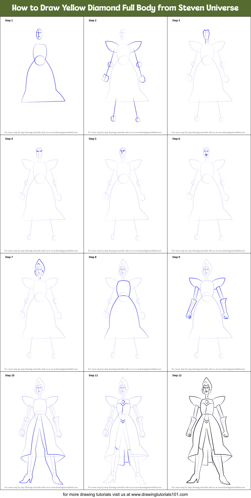 How to Draw Yellow Diamond Full Body from Steven Universe Printable Step by Step