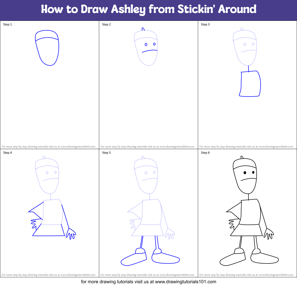 How to Draw Ashley from Stickin' Around Printable Step by Step