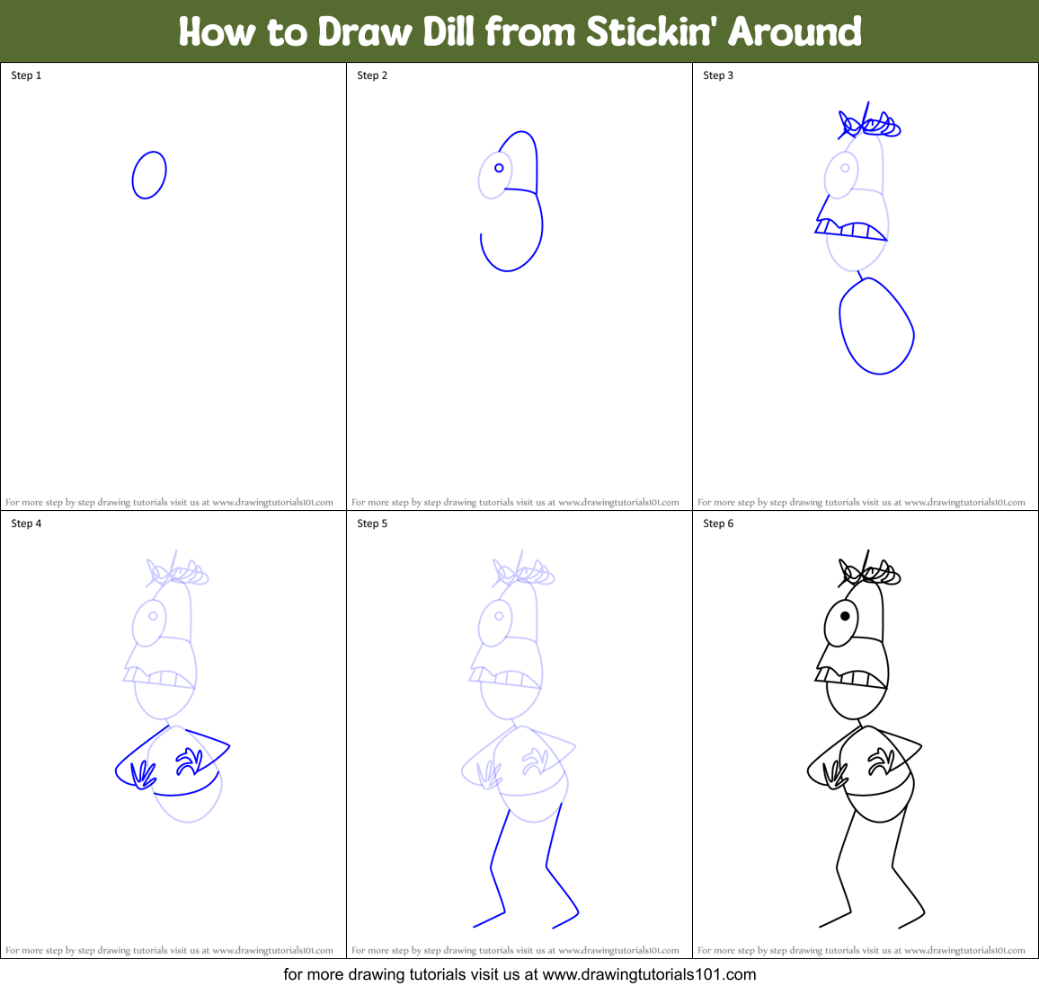 How to Draw Dill from Stickin' Around Printable Step by Step