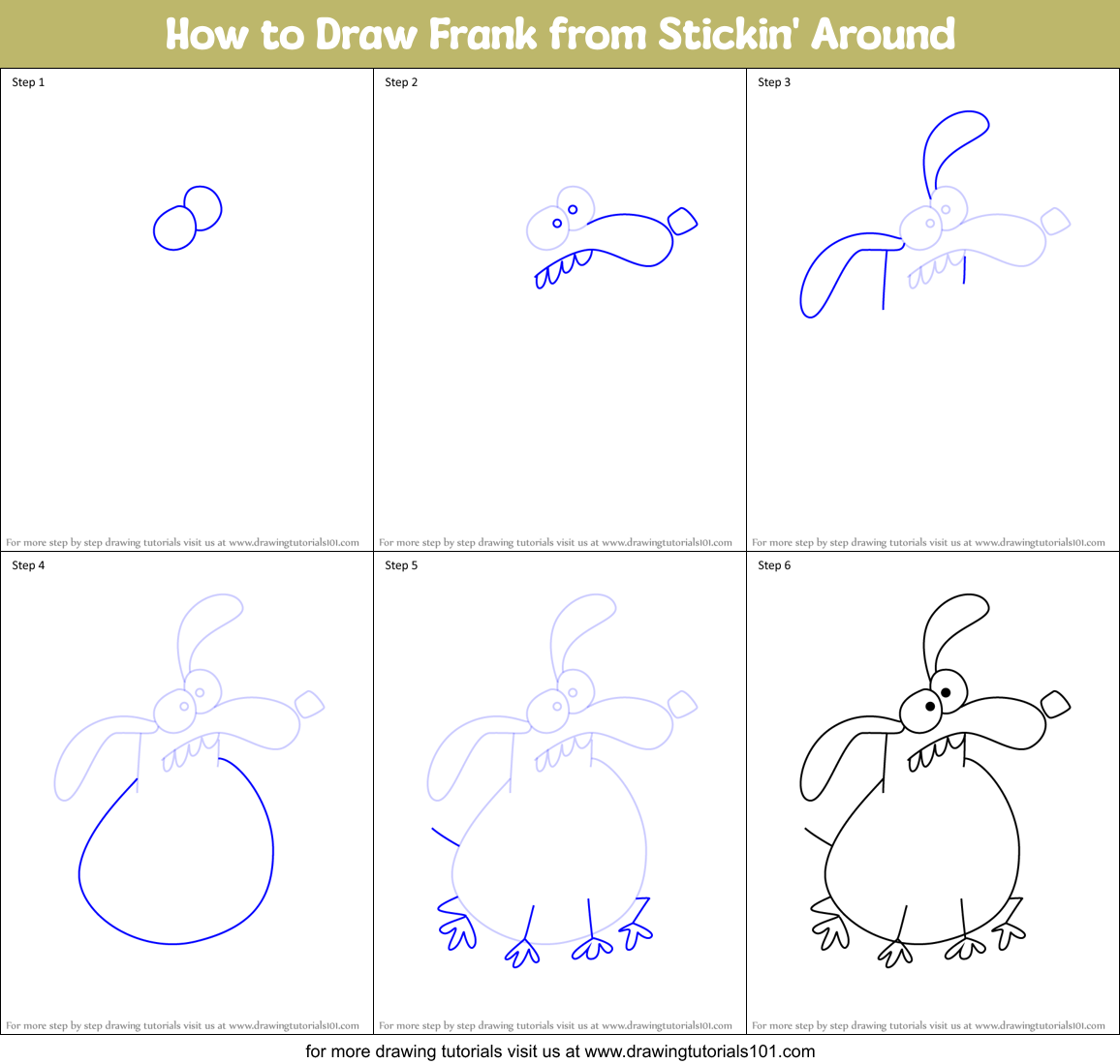 How to Draw Frank from Stickin' Around Printable Step by Step