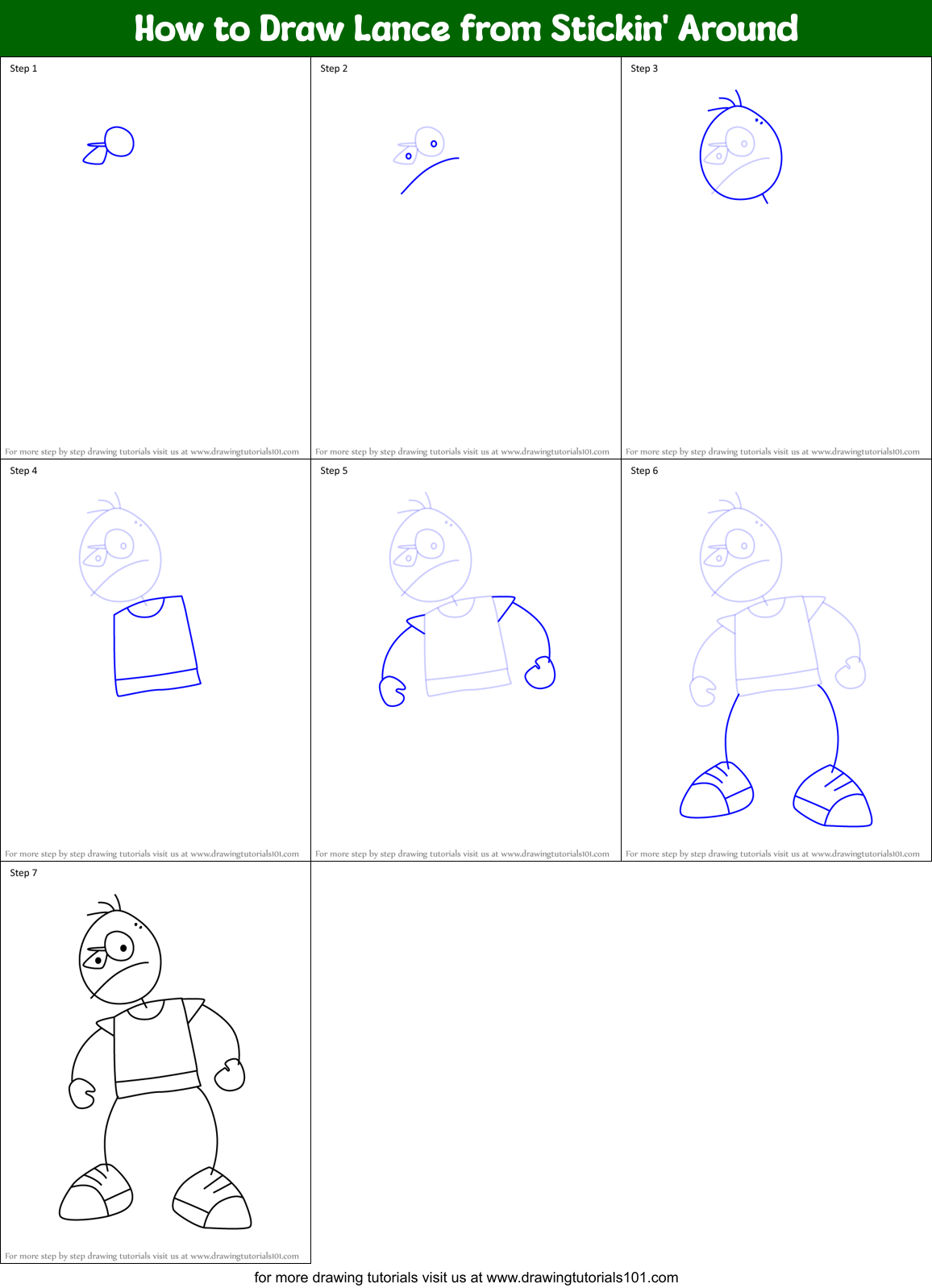 How to Draw Lance from Stickin' Around Printable Step by Step