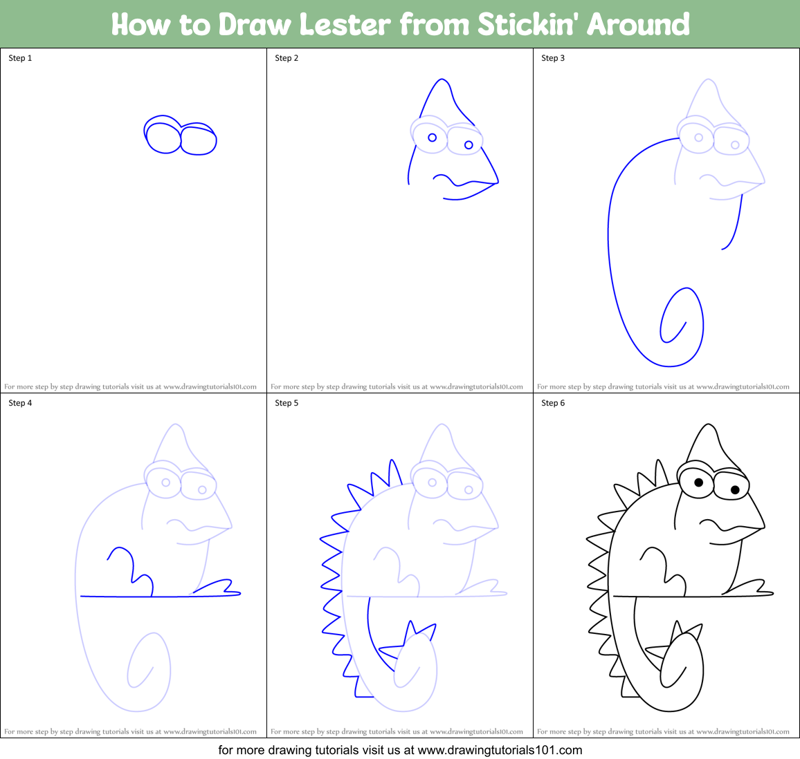 How to Draw Lester from Stickin' Around Printable Step by Step