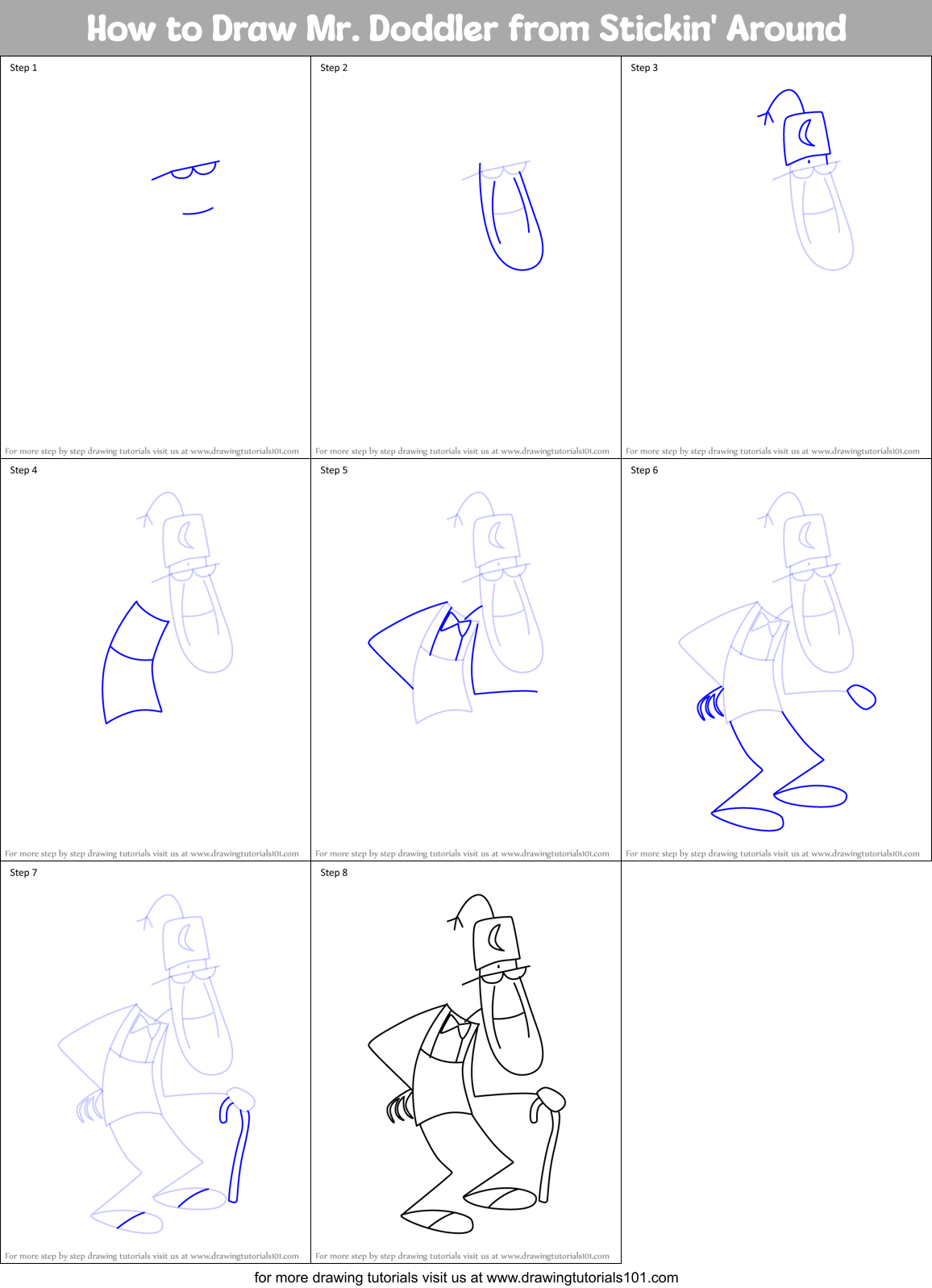How to Draw Mr. Doddler from Stickin' Around Printable Step by Step
