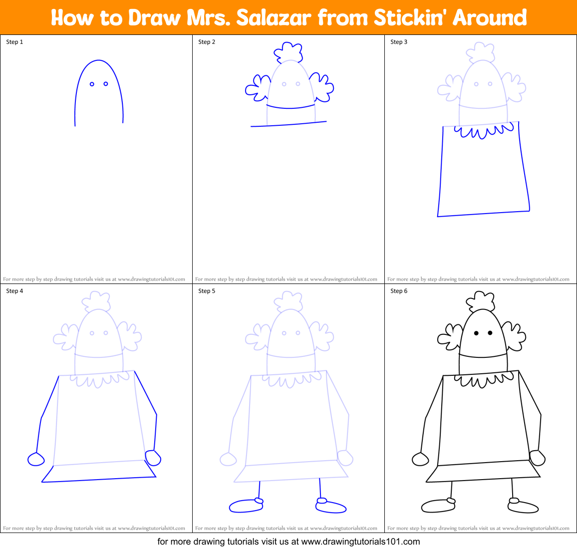 How to Draw Mrs. Salazar from Stickin' Around Printable Step by Step