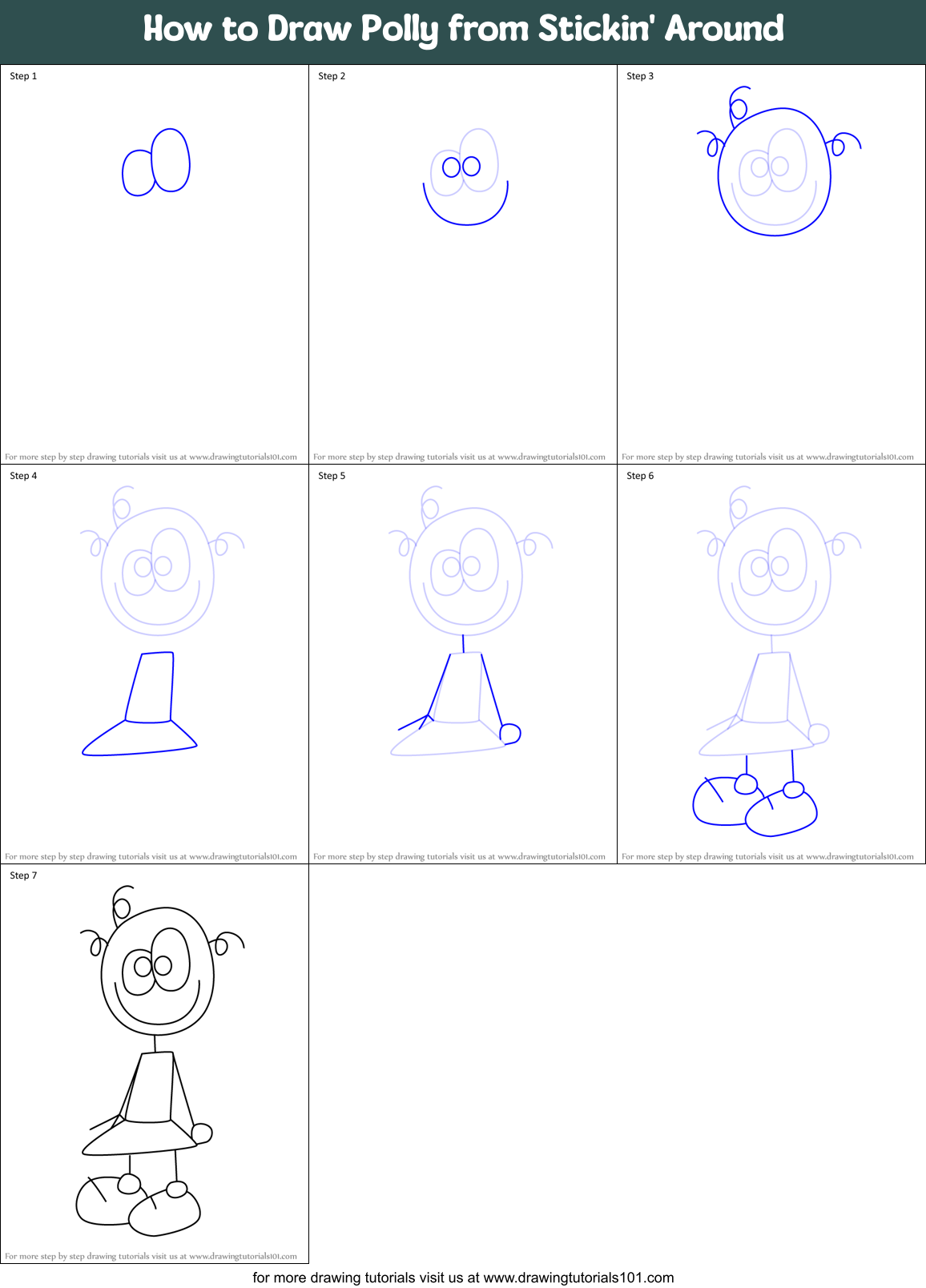 How to Draw Polly from Stickin' Around Printable Step by Step