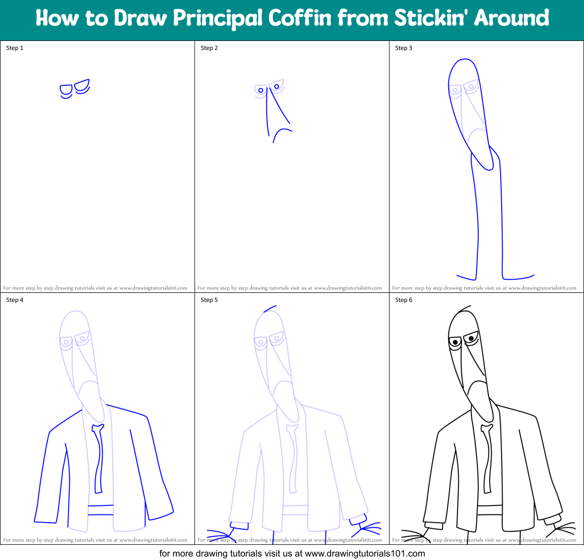 How to Draw Principal Coffin from Stickin' Around Printable Step by Step
