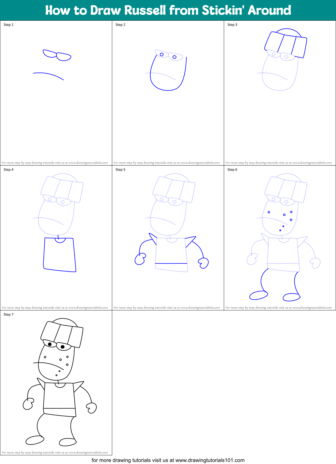 How to Draw Russell from Stickin' Around Printable Step by Step