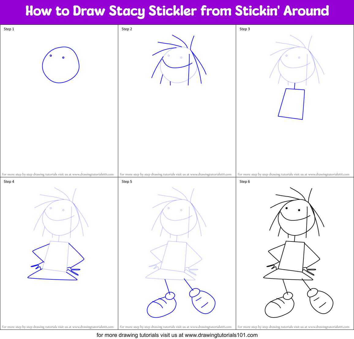How to Draw Stacy Stickler from Stickin' Around Printable Step by Step