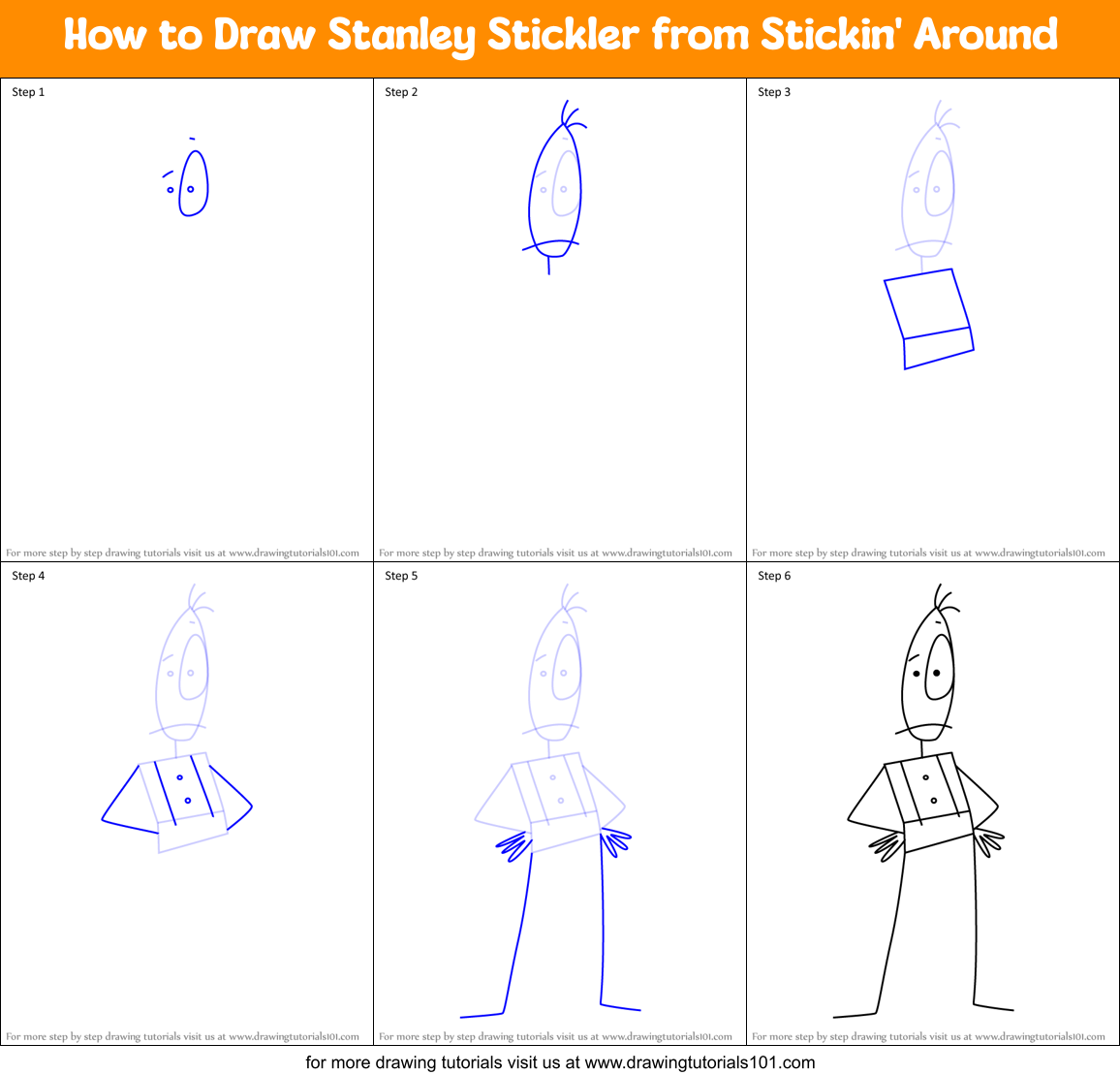 How to Draw Stanley Stickler from Stickin' Around Printable Step by Step