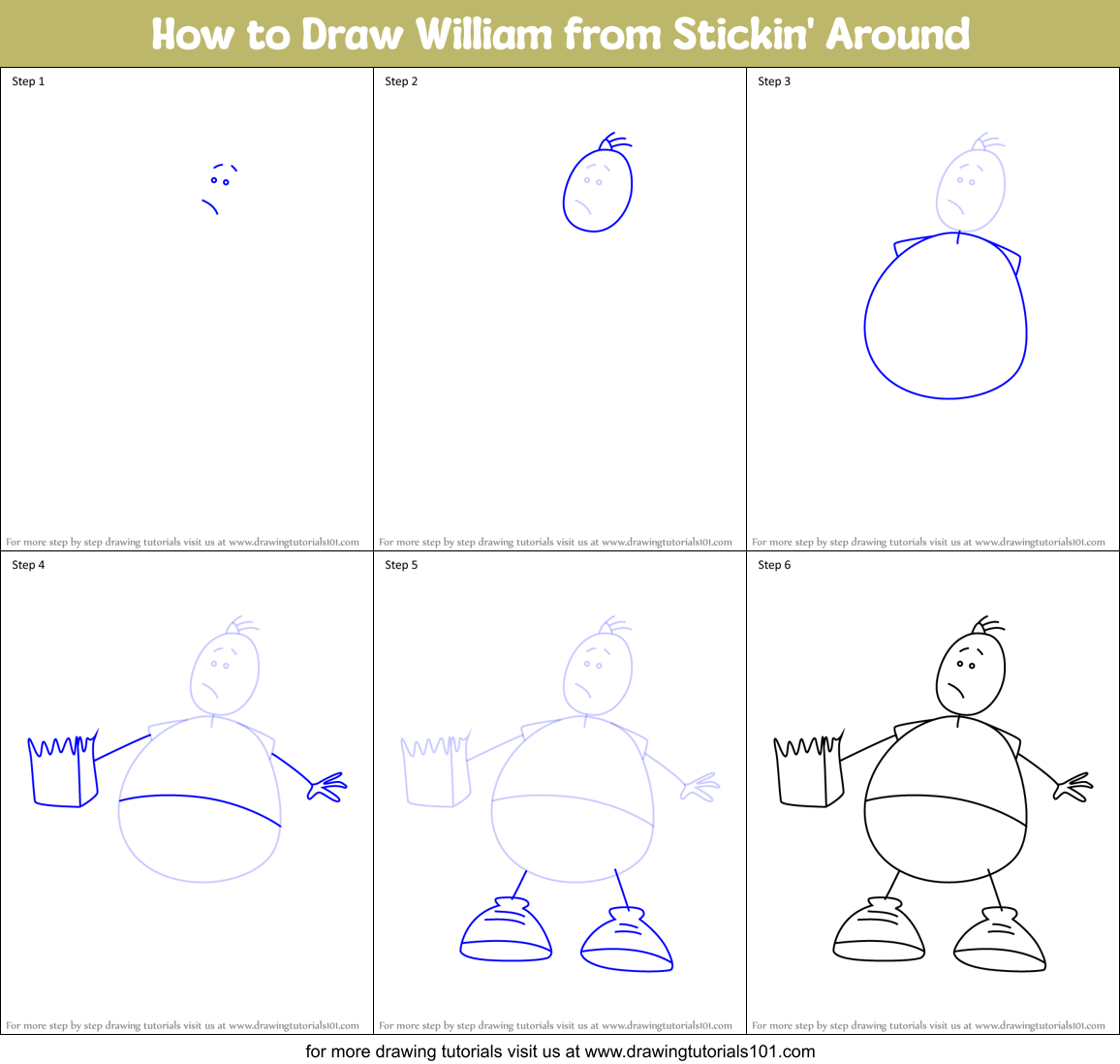 How to Draw William from Stickin' Around Printable Step by Step