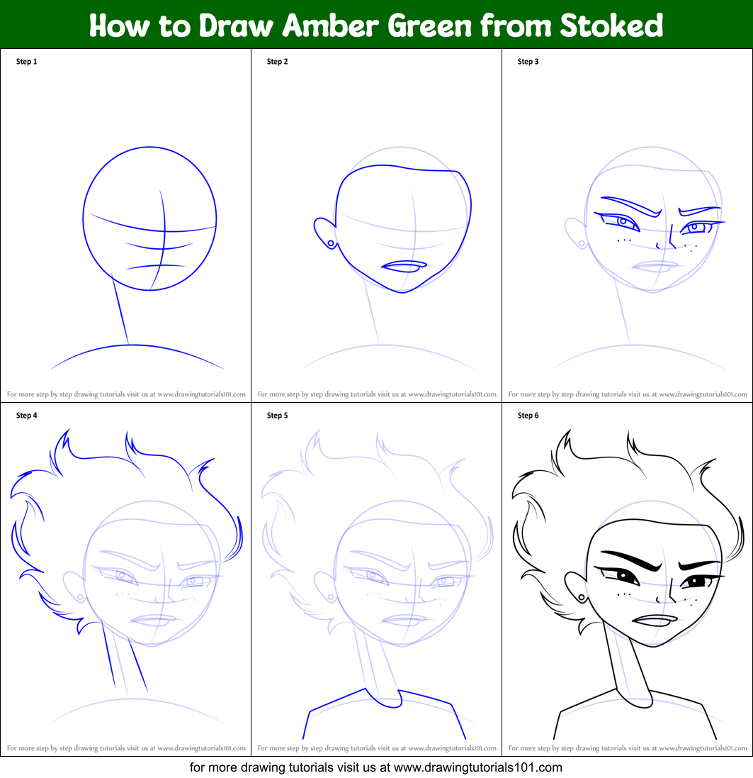 How to Draw Amber Green from Stoked Printable Step by Step