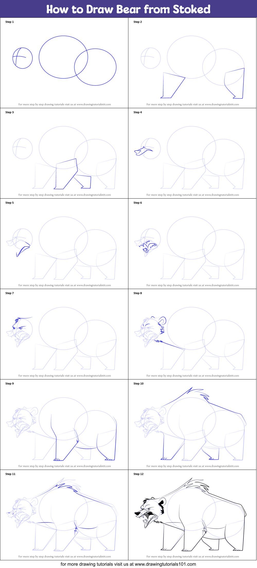 How to Draw Bear from Stoked Printable Step by Step