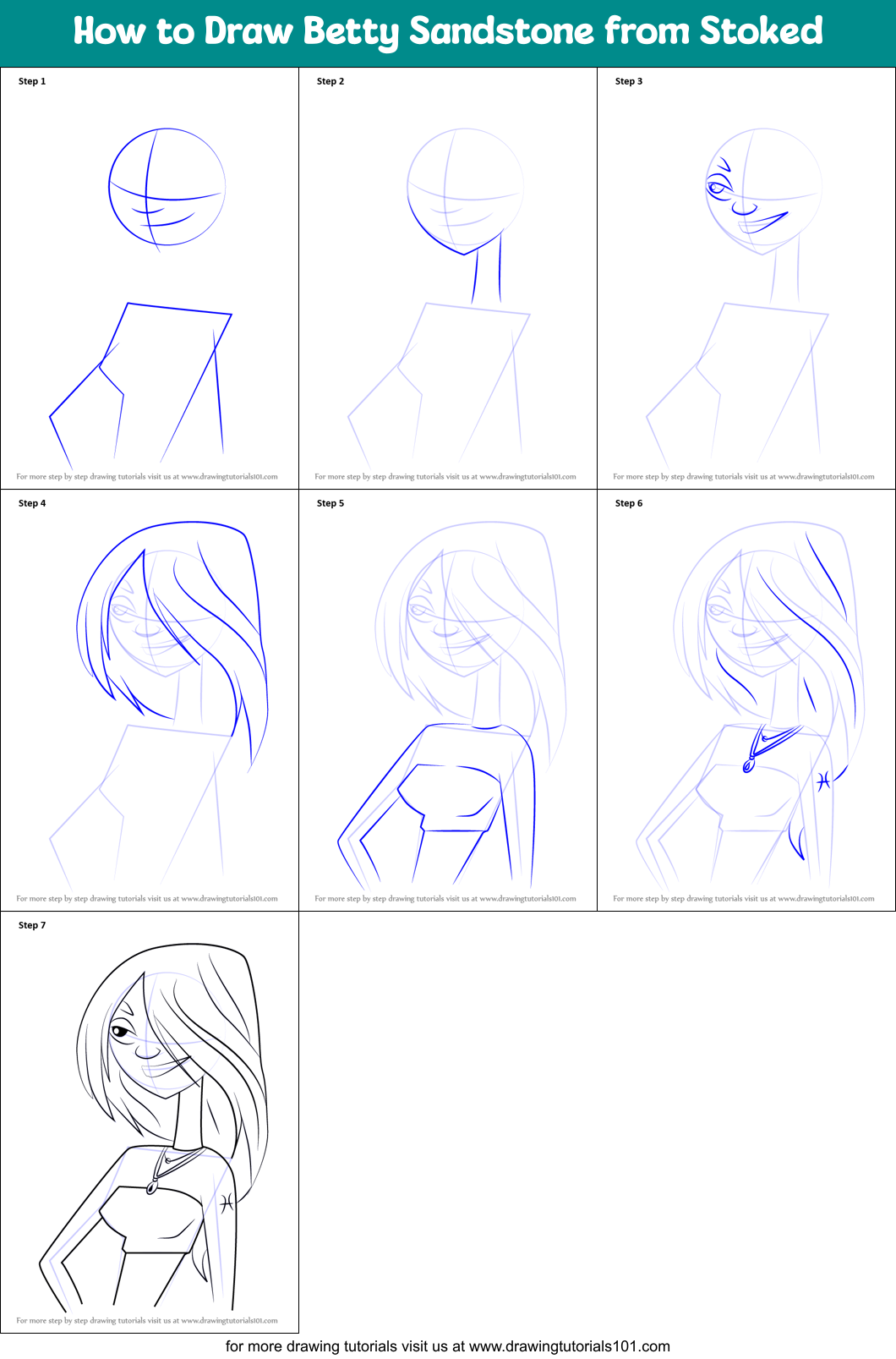 How to Draw Betty Sandstone from Stoked Printable Step by Step