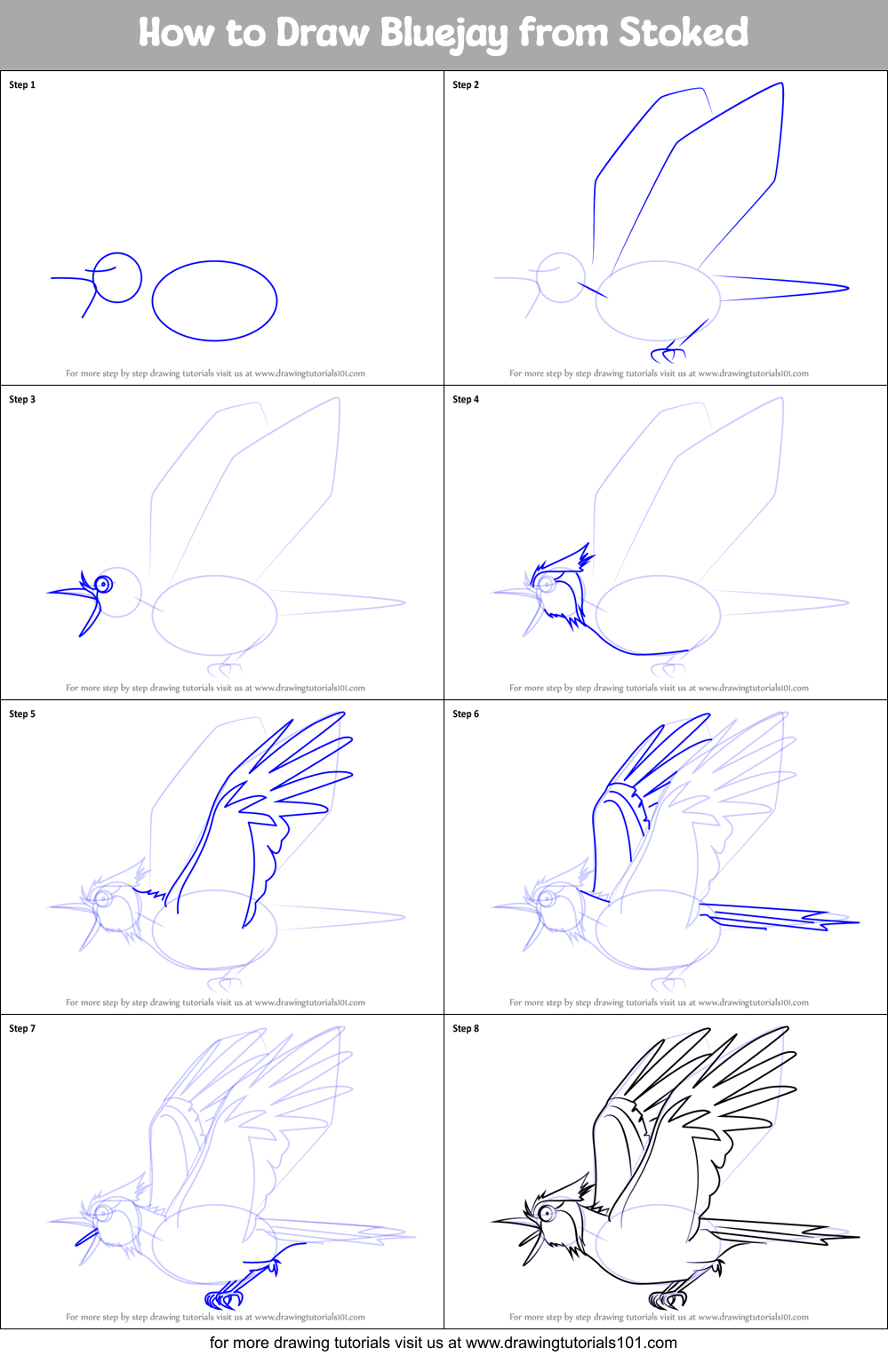 How to Draw Bluejay from Stoked Printable Step by Step