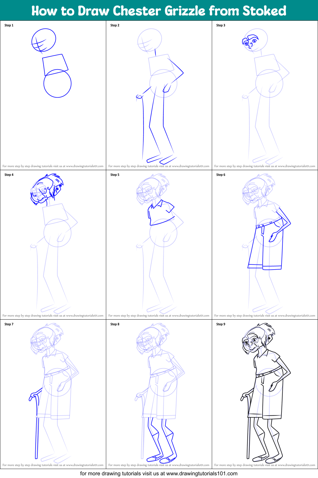 How to Draw Chester Grizzle from Stoked Printable Step by Step