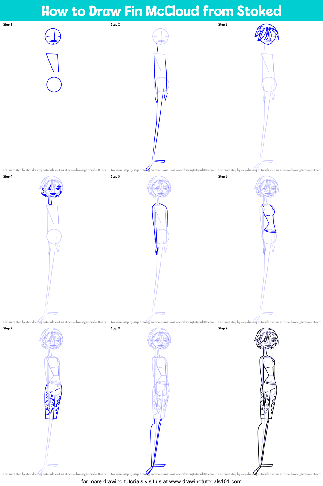 How to Draw Fin McCloud from Stoked Printable Step by Step