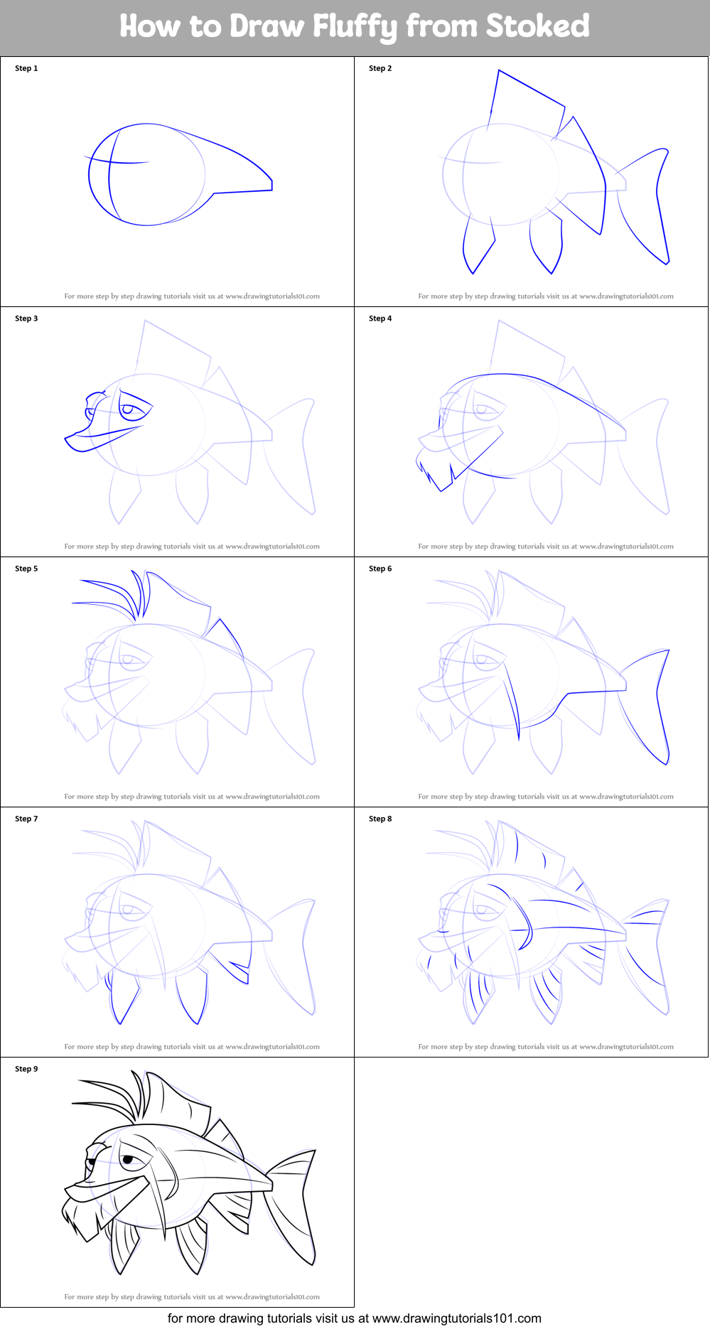 How to Draw Fluffy from Stoked Printable Step by Step