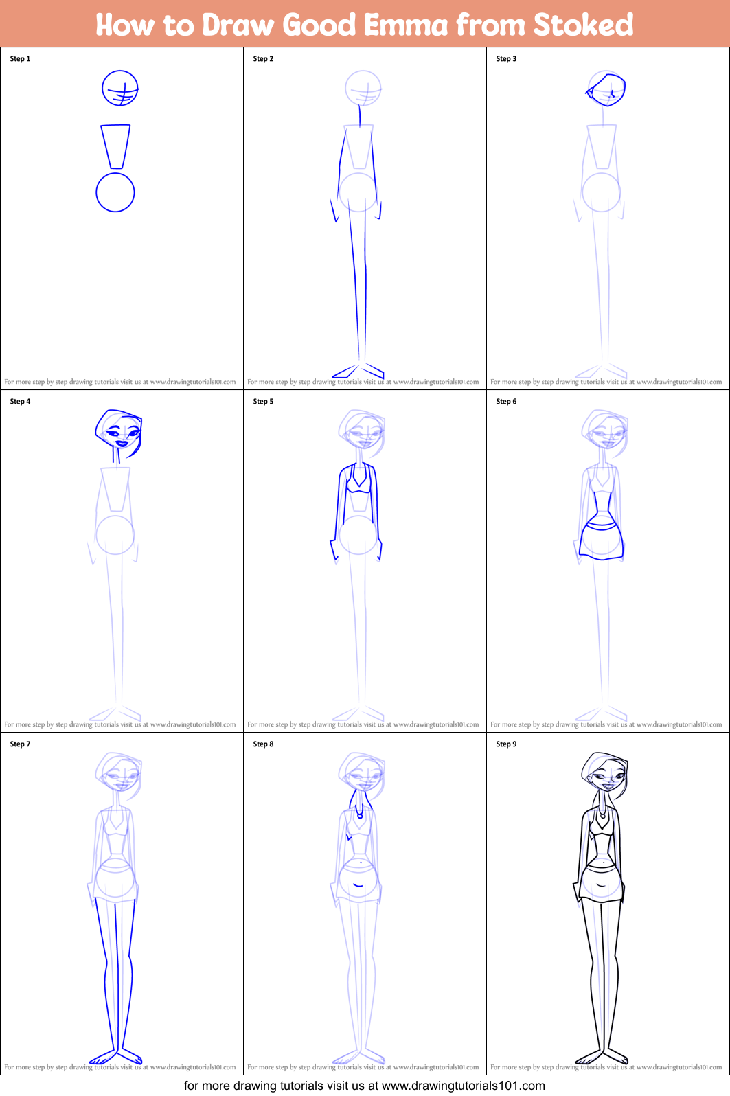 How to Draw Good Emma from Stoked Printable Step by Step
