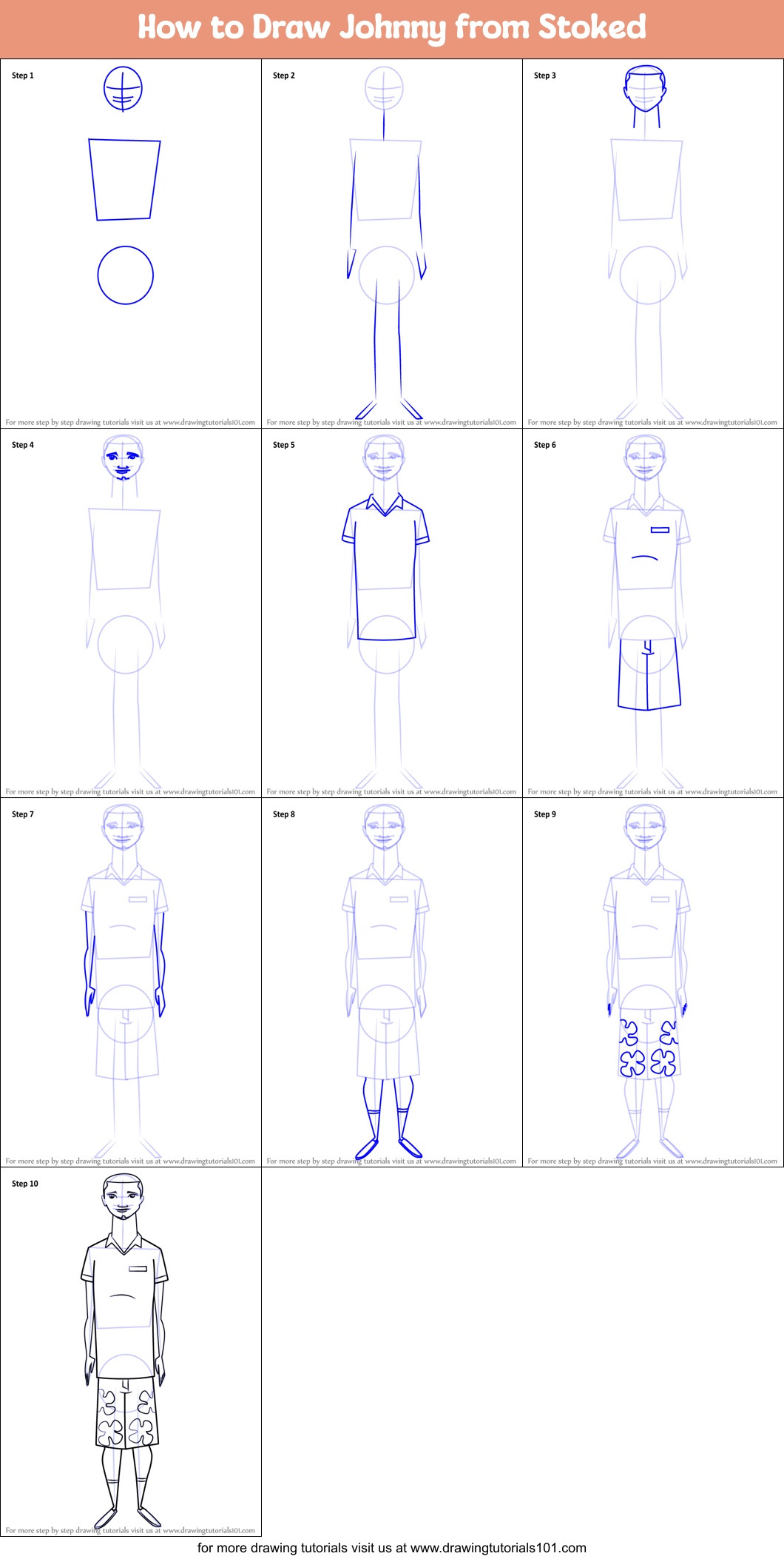 How to Draw Johnny from Stoked Printable Step by Step