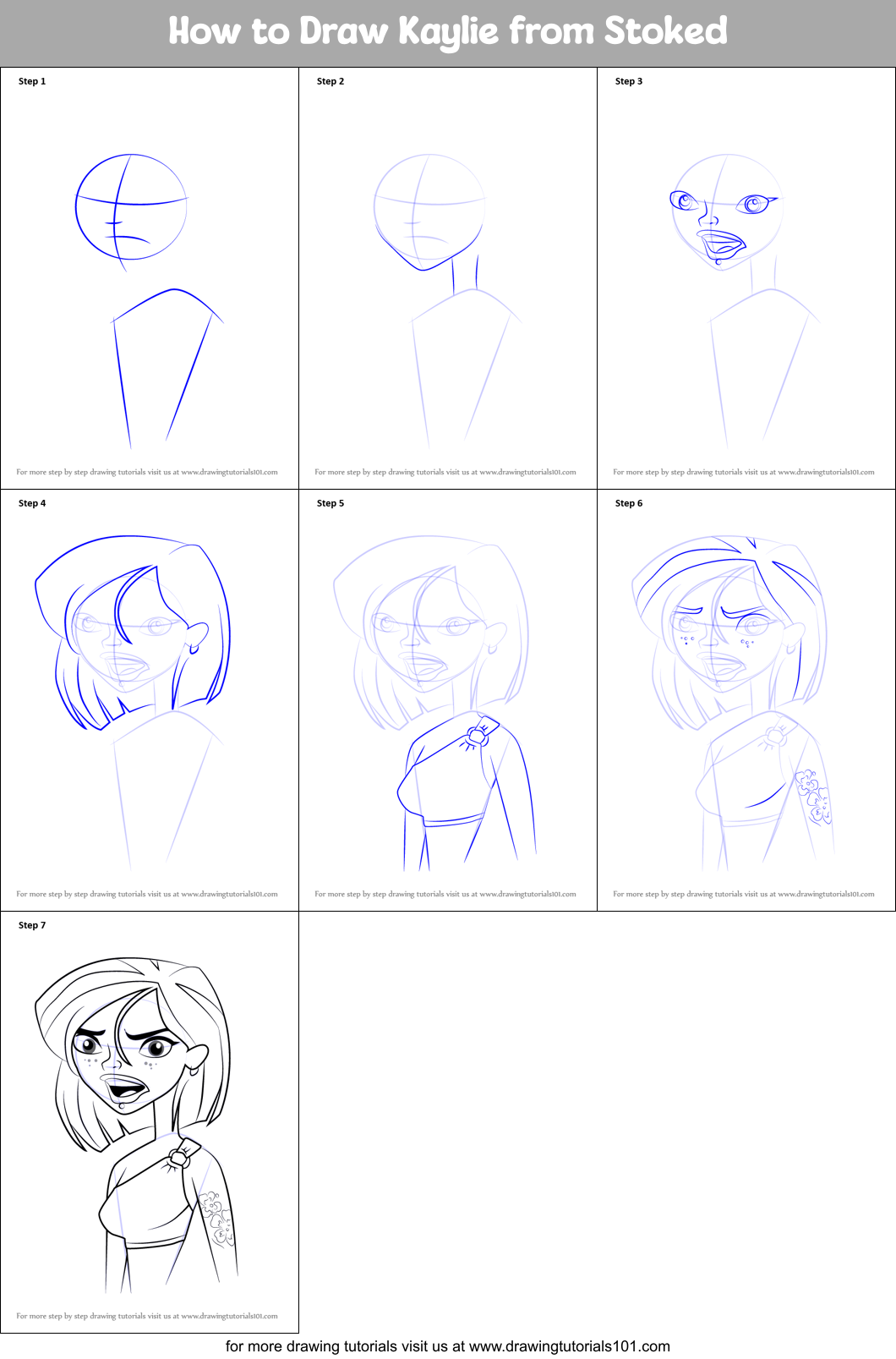 How to Draw Kaylie from Stoked Printable Step by Step