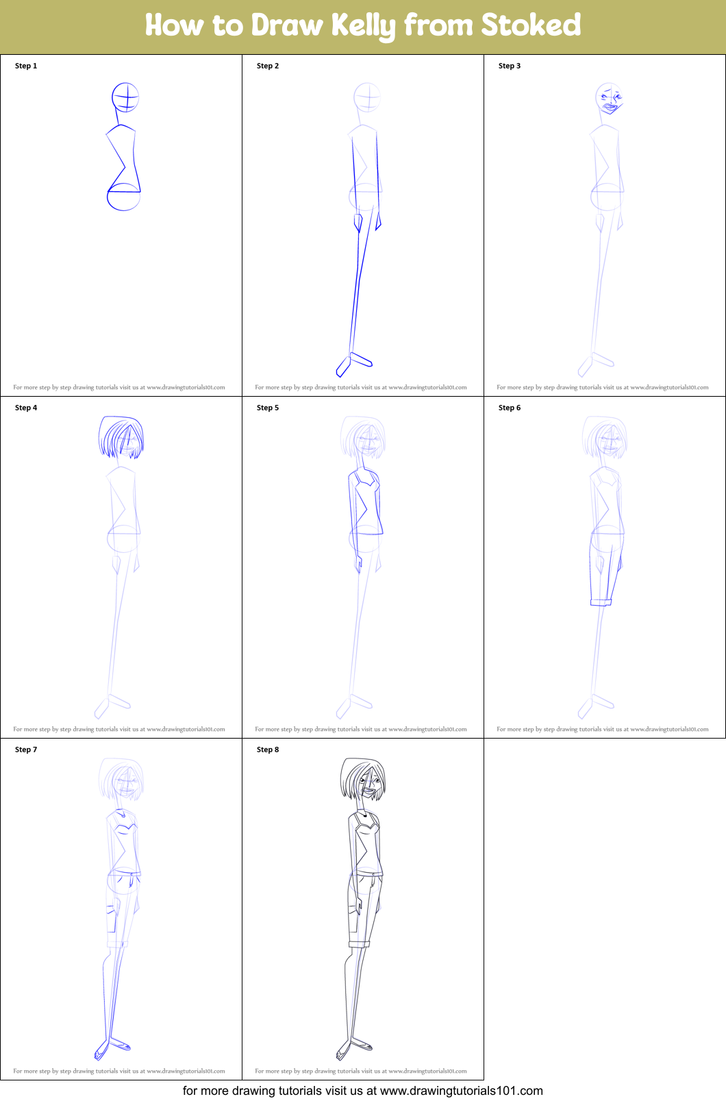 How to Draw Kelly from Stoked Printable Step by Step