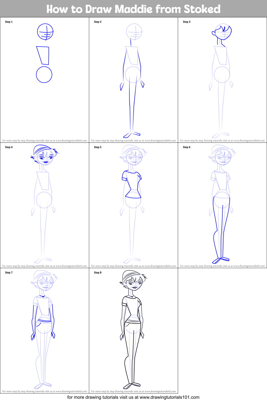 How to Draw Maddie from Stoked Printable Step by Step
