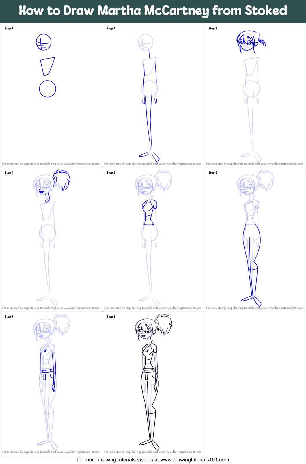 How to Draw Martha McCartney from Stoked Printable Step by Step