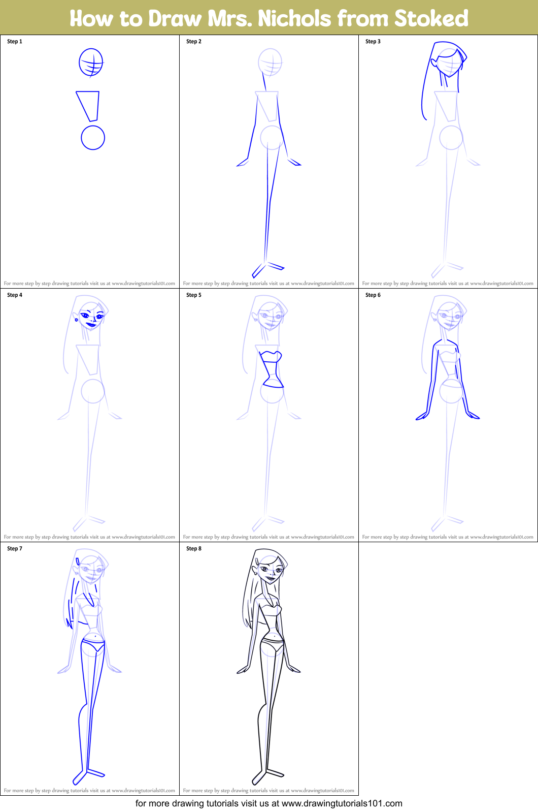 How to Draw Mrs. Nichols from Stoked Printable Step by Step
