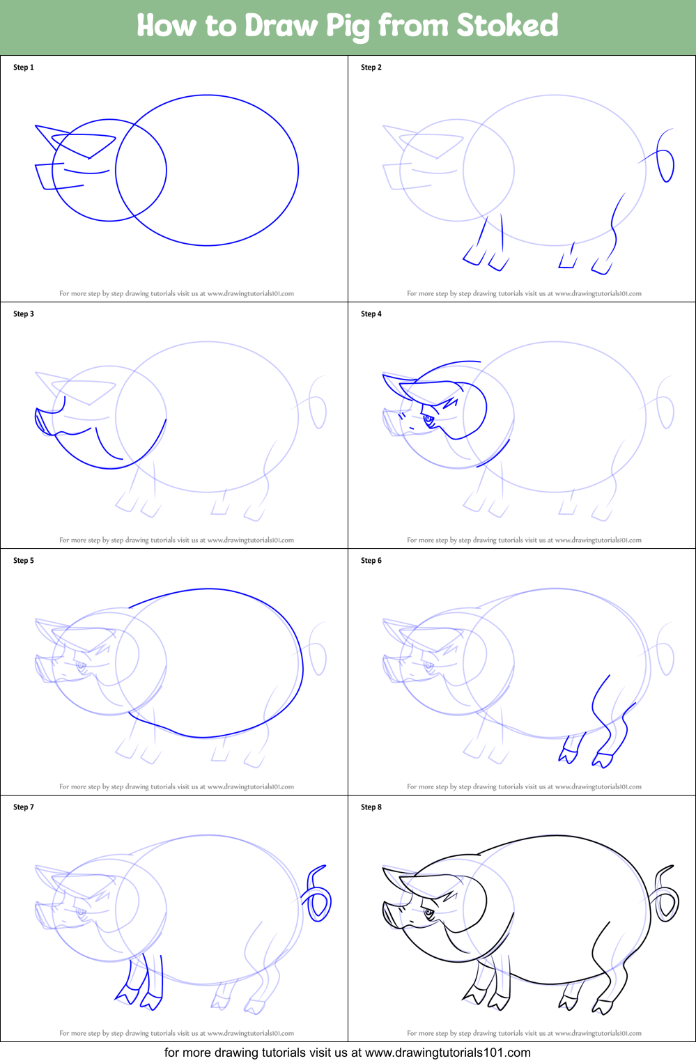 How to Draw Pig from Stoked Printable Step by Step