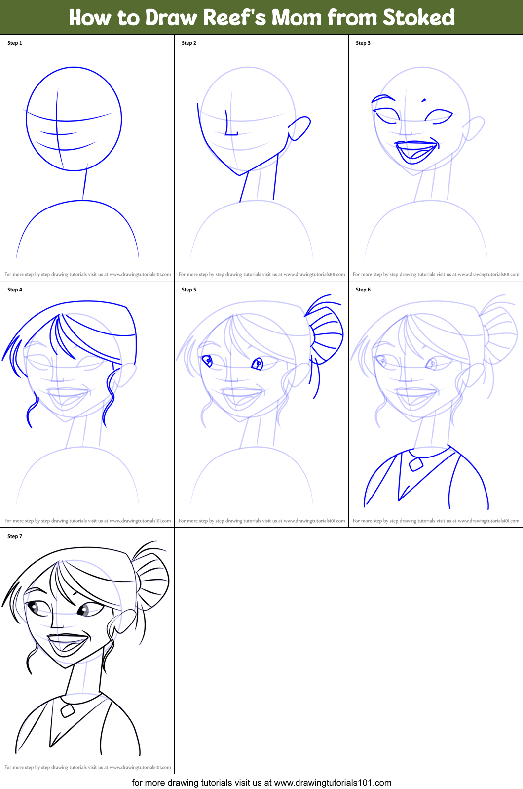 How to Draw Reef's Mom from Stoked Printable Step by Step