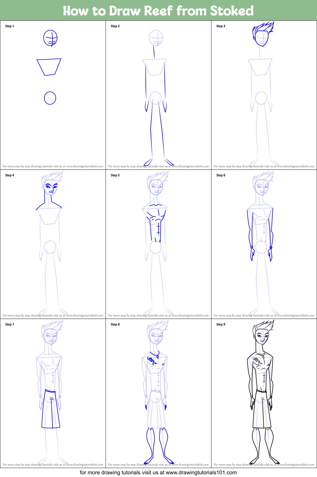 How to Draw Reef from Stoked Printable Step by Step